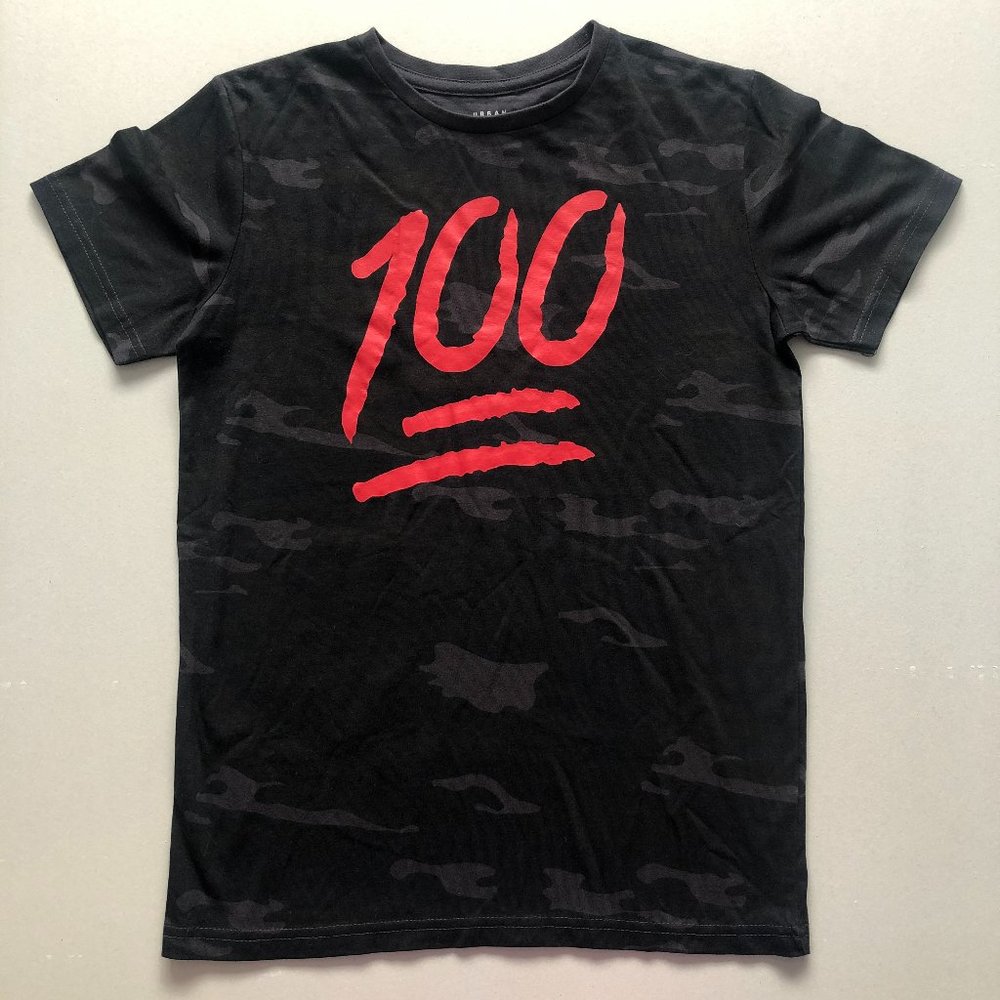 Youth Urban Heritage 'Keep It 100' emoji t-shirt, black/gray camo size L 14